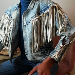 Vintage Havoc Acid Washed Jean Fringe Jacket - Size M